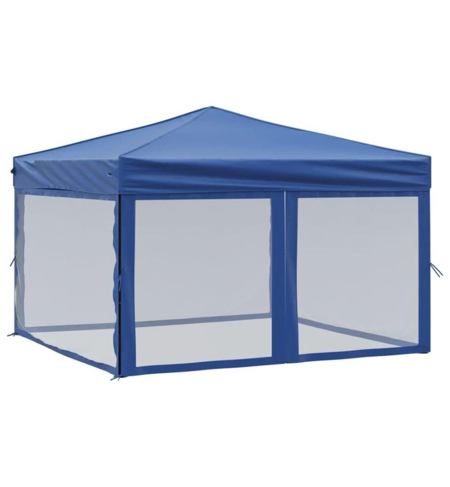Tente de réception pliable avec parois Bleu 3x3 m