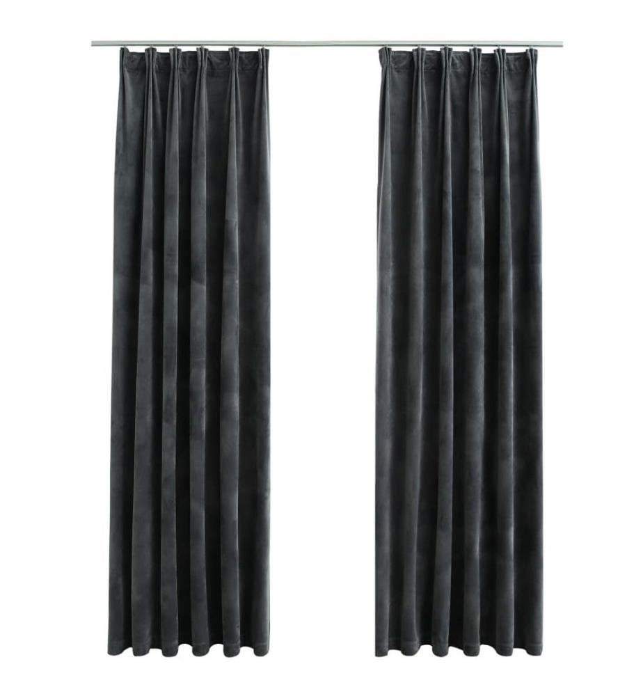Verdunkelungsvorhänge mit Haken 2 Stk. Samt Anthrazit 140x175cm