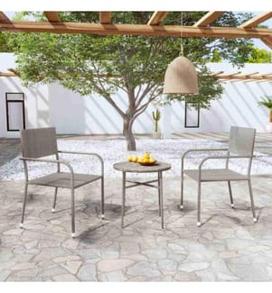 3-tlg. Garten-Essgruppe Poly Rattan Grau