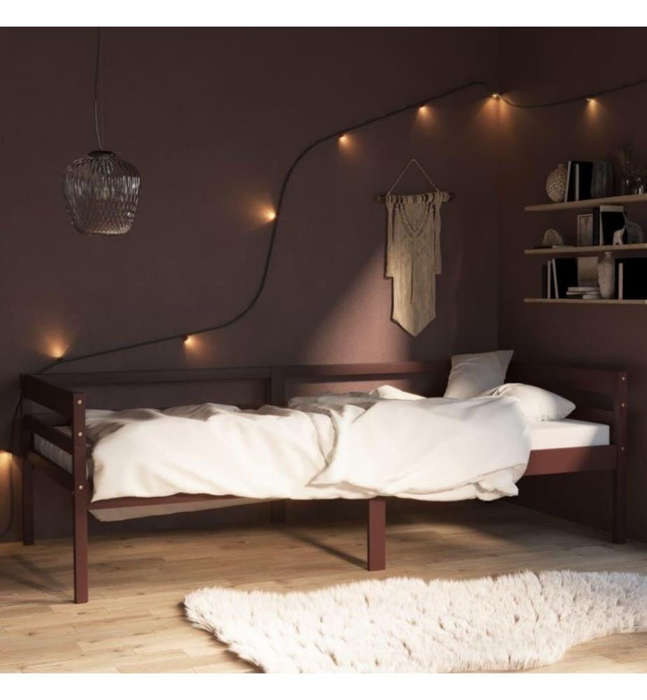 Cadre de lit Marron foncé Bois de pin massif 90x200 cm