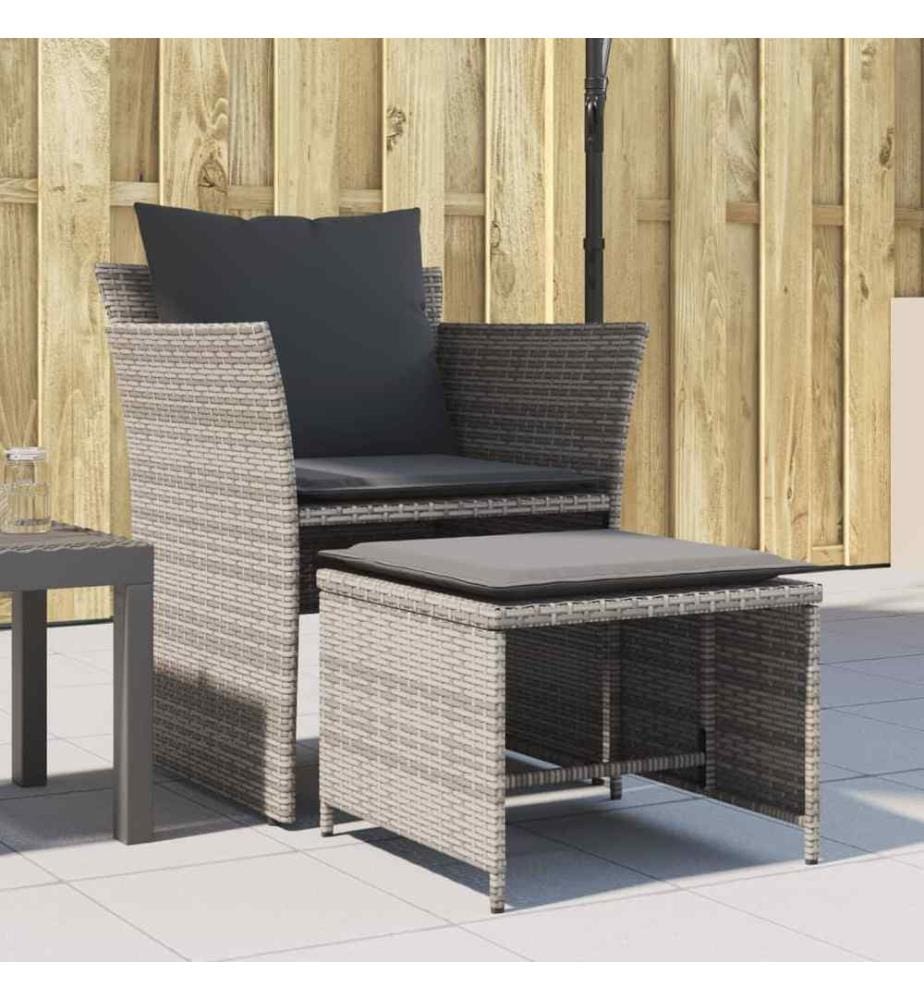 Gartenstuhl mit Fusshocker Grau Poly Rattan