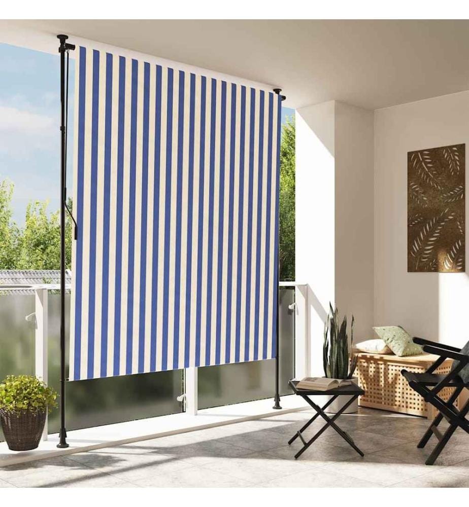 Aussenrollo Blau und Weiss 200x270 cm Stoff und Stahl