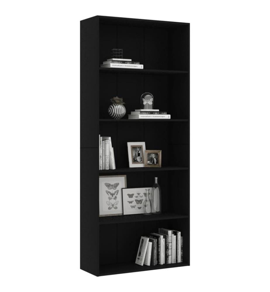 Bibliothèque à 5 niveaux Noir 80x30x189 cm Aggloméré