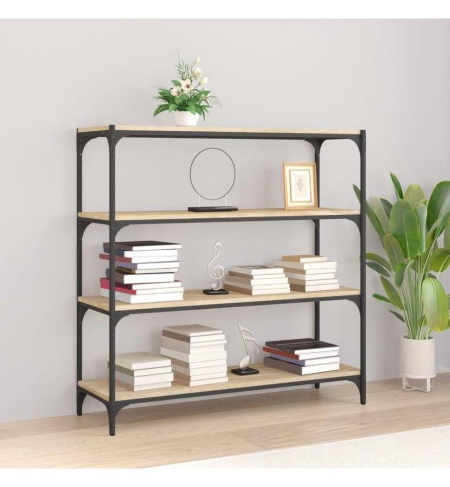 Bücherregal Sonoma-Eiche 100x33x100 cm Holzwerkstoff und Stahl
