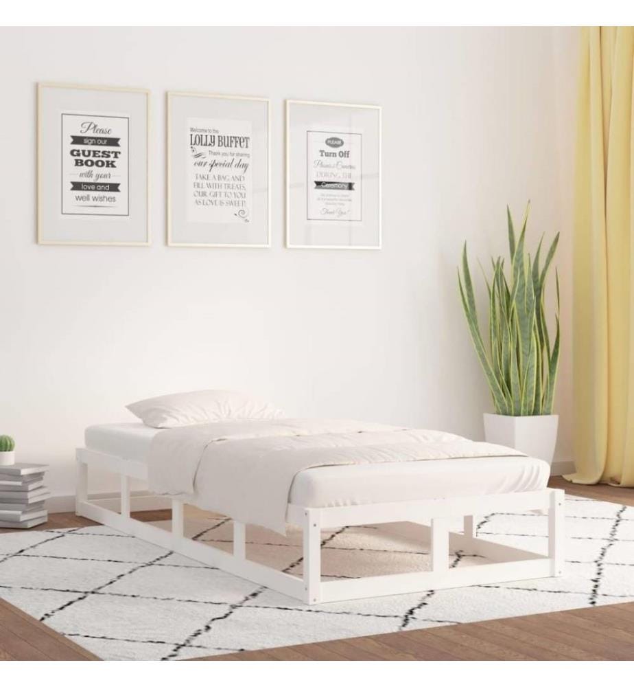 Cadre de lit Blanc 90x200 cm Bois massif