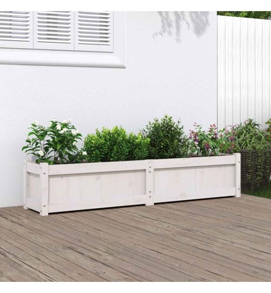 Jardinière blanc 150x31x31 cm bois massif de pin