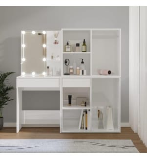 LED-Schminktisch mit 2 Schränken Hochglanz-Weiss Holzwerkstoff