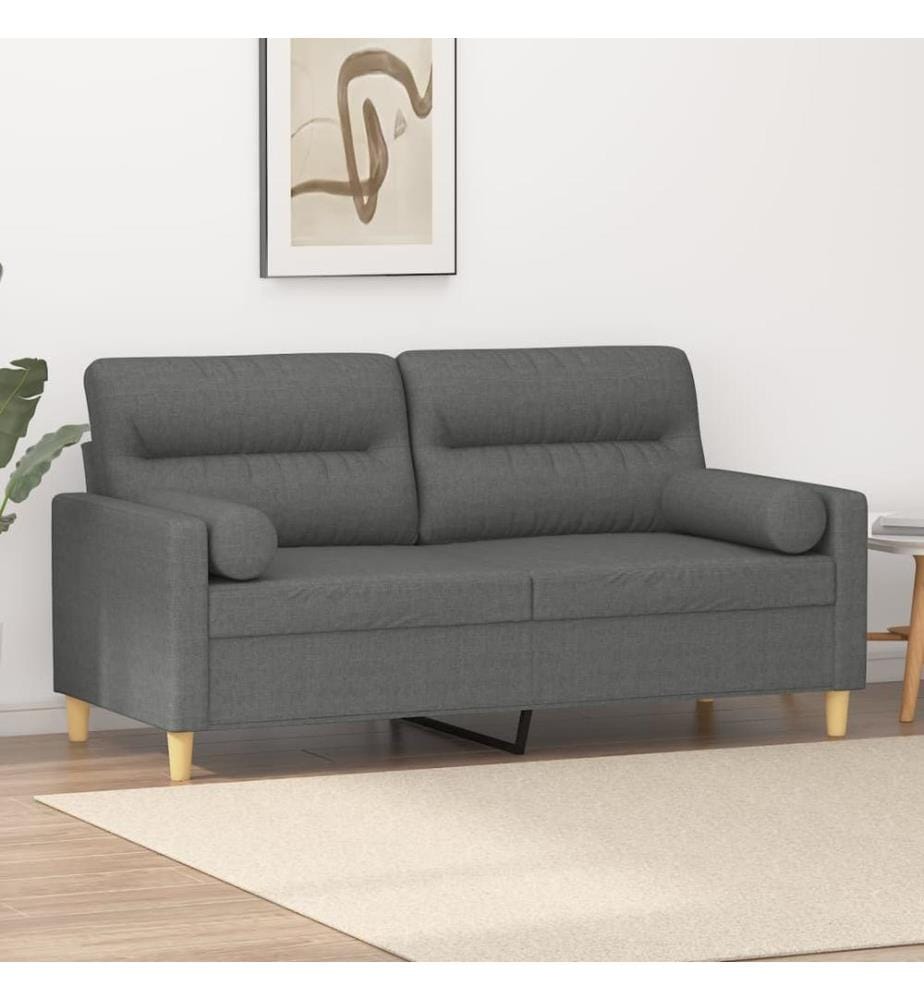 2-Sitzer-Sofa mit Zierkissen Dunkelgrau 140 cm Stoff