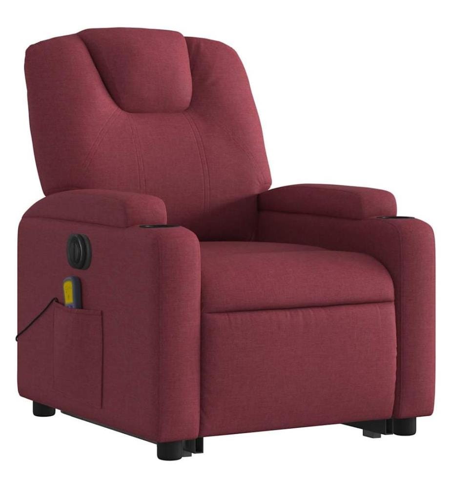 Elektrischer Massagesessel mit Aufstehhilfe Weinrot Stoff