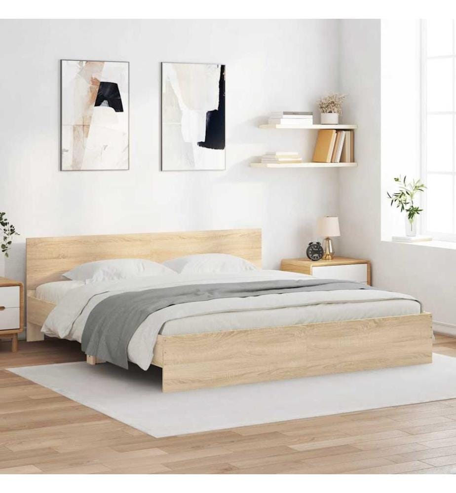 Bettgestell mit Kopfteil Sonoma-Eiche 200x200 cm