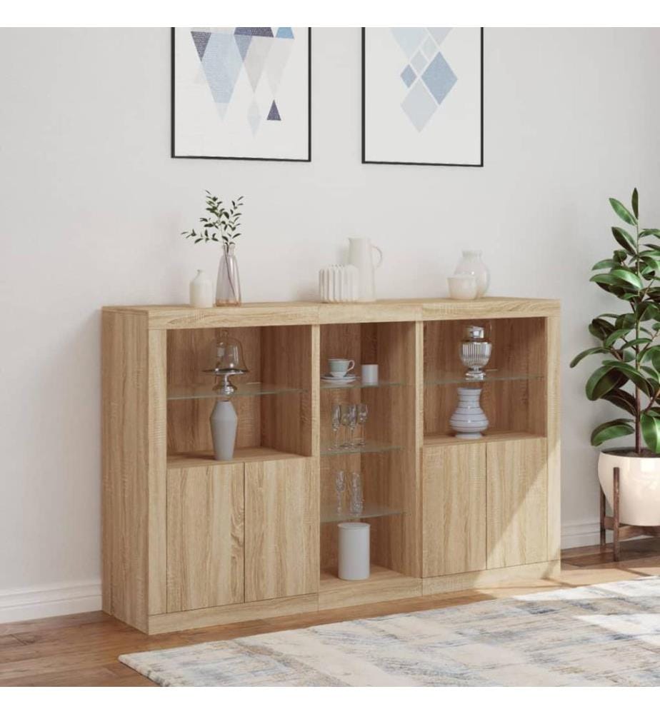 Sideboard mit LED-Leuchten Sonoma-Eiche 162x37x100 cm