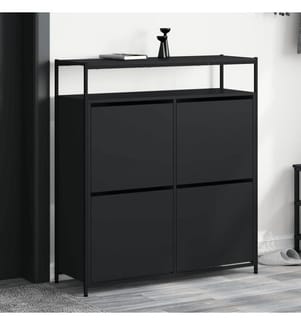 Schuhschrank mit 4 Klappen Schwarz 100x34x112 cm