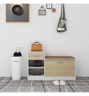 Schuhbank Weiss und Sonoma-Eiche 94,5x31x57 cm Holzwerkstoff