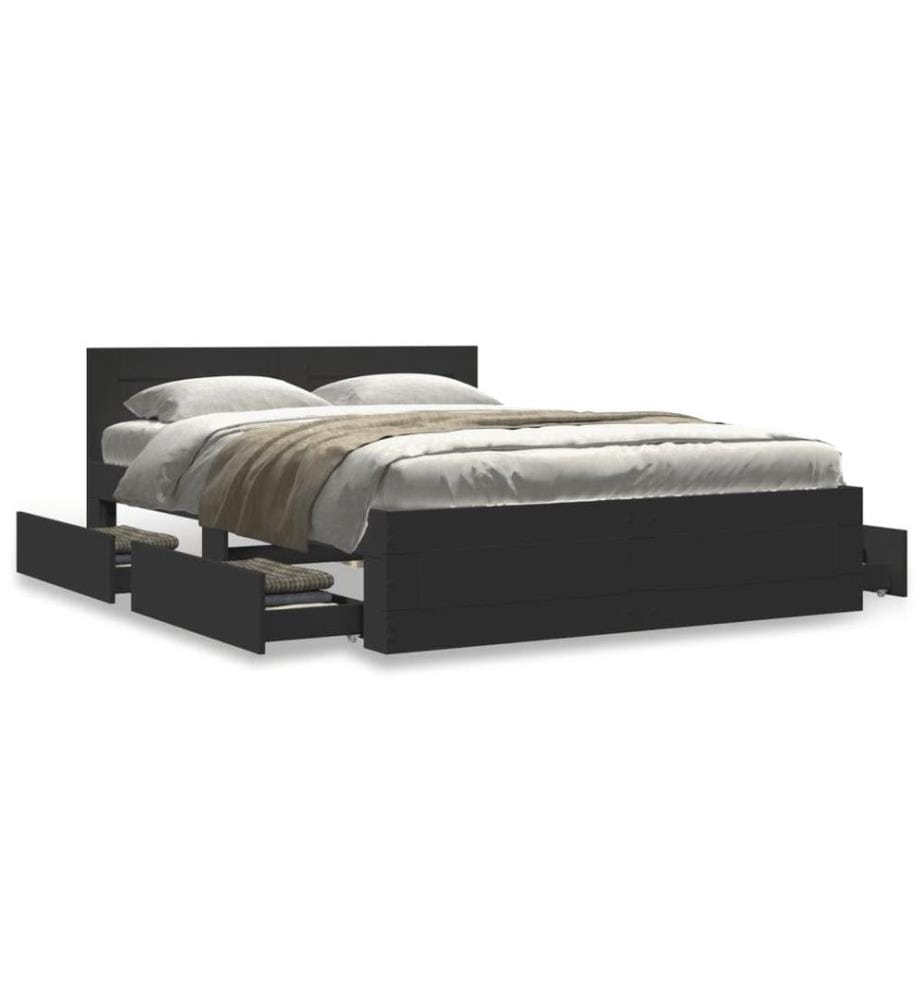 Cadre de lit avec tête de lit sans matelas noir 140x200 cm