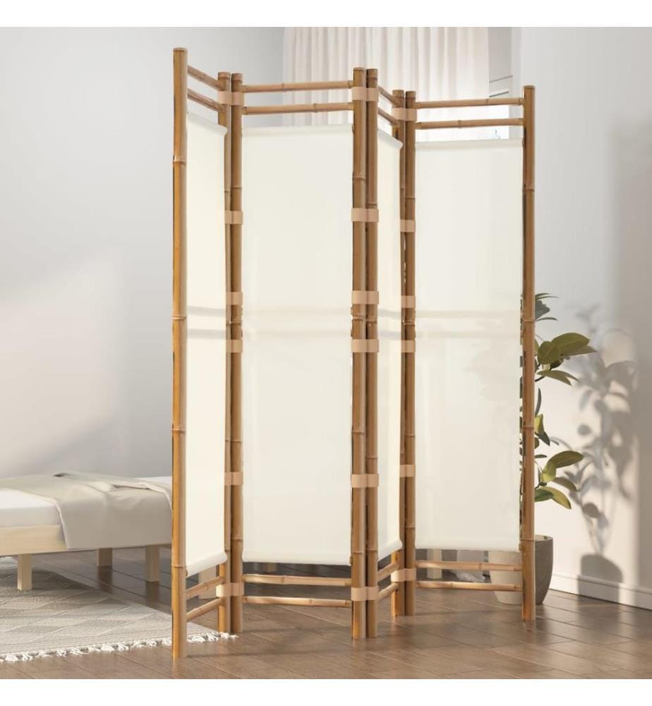 Cloison de séparation pliante 4 panneaux 160 cm Bambou et toile