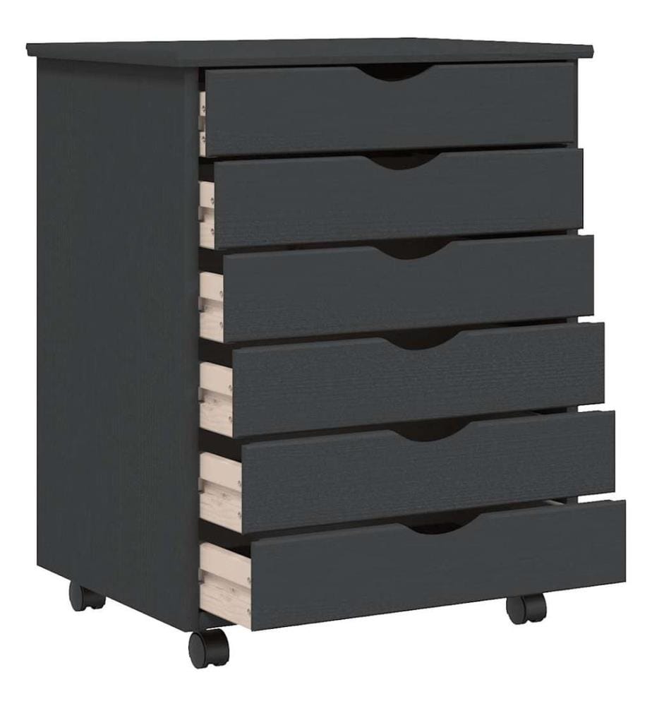 Rollschrank mit Schubladen MOSS Grau Massivholz Kiefer