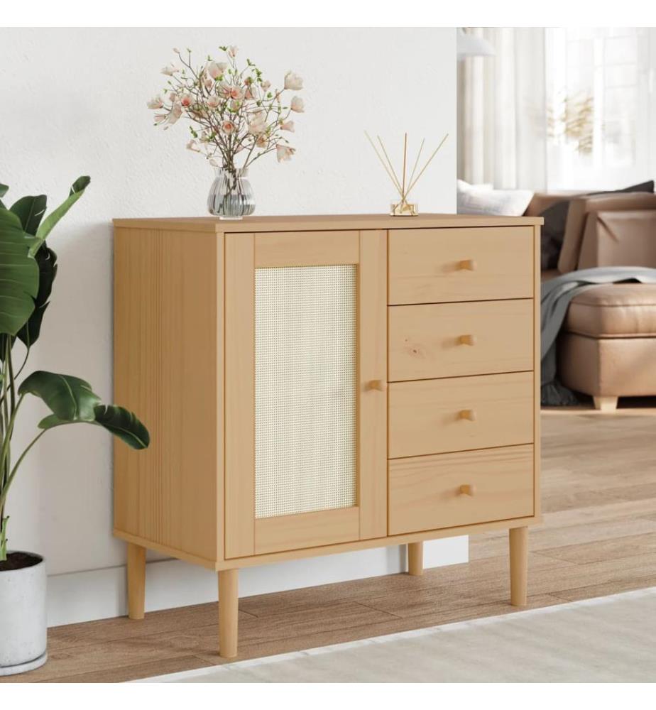 Sideboard SENJA Rattan-Optik Braun 80x40x80 cm Kiefernholz