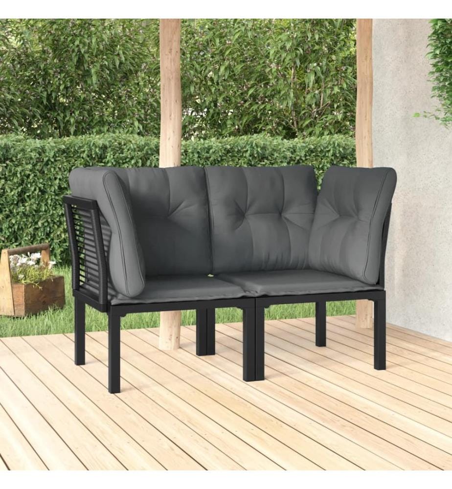 Garten-Eckstühle mit Kissen 2 Stk. Schwarz & Grau Poly Rattan