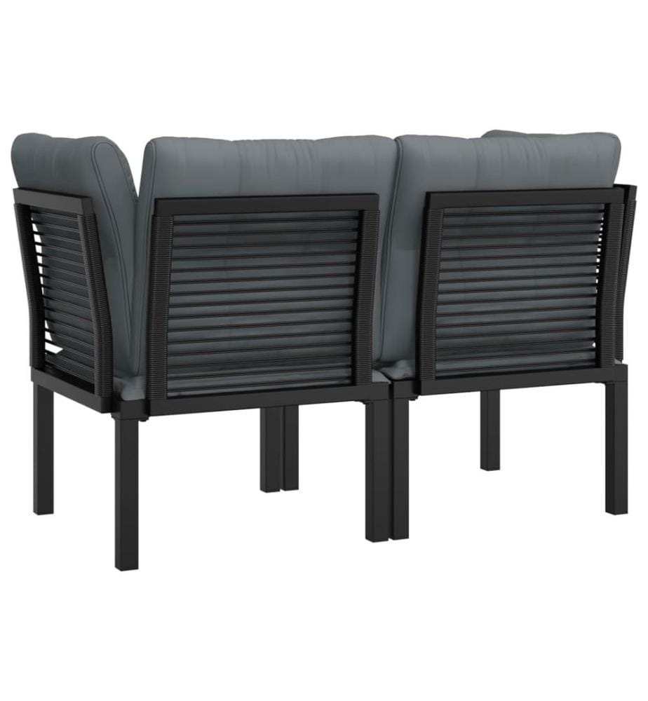 Garten-Eckstühle mit Kissen 2 Stk. Schwarz & Grau Poly Rattan
