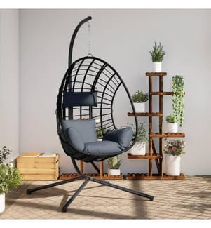 Hängesessel Ei-Design mit Ständer Anthrazit Rattan und Stahl