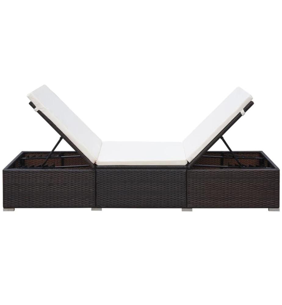 Sonnenliege mit Auflage Poly Rattan Braun