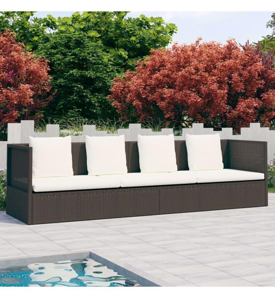 Garten-Sofabett mit Kissen Poly Rattan Braun