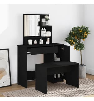 Schminktisch mit Spiegel Schwarz 86,5x35x136 cm