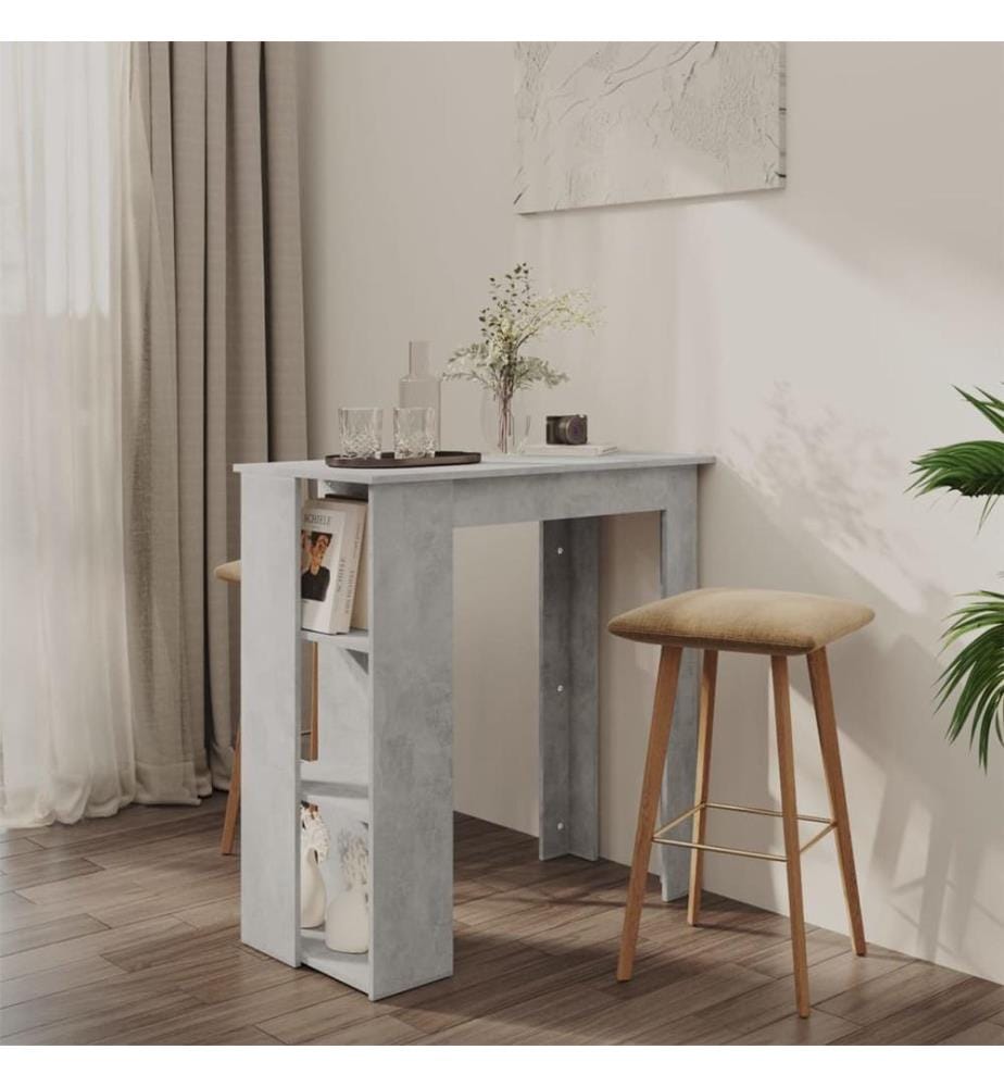 Table de bar avec étagère Gris béton Bois d'ingénierie
