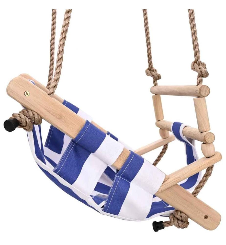 Babyschaukel mit Sicherheitsgurt Baumwolle Holz Blau