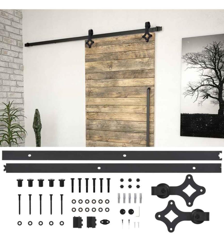 Schiebetürbeschlag-Set 200 cm Stahl Schwarz