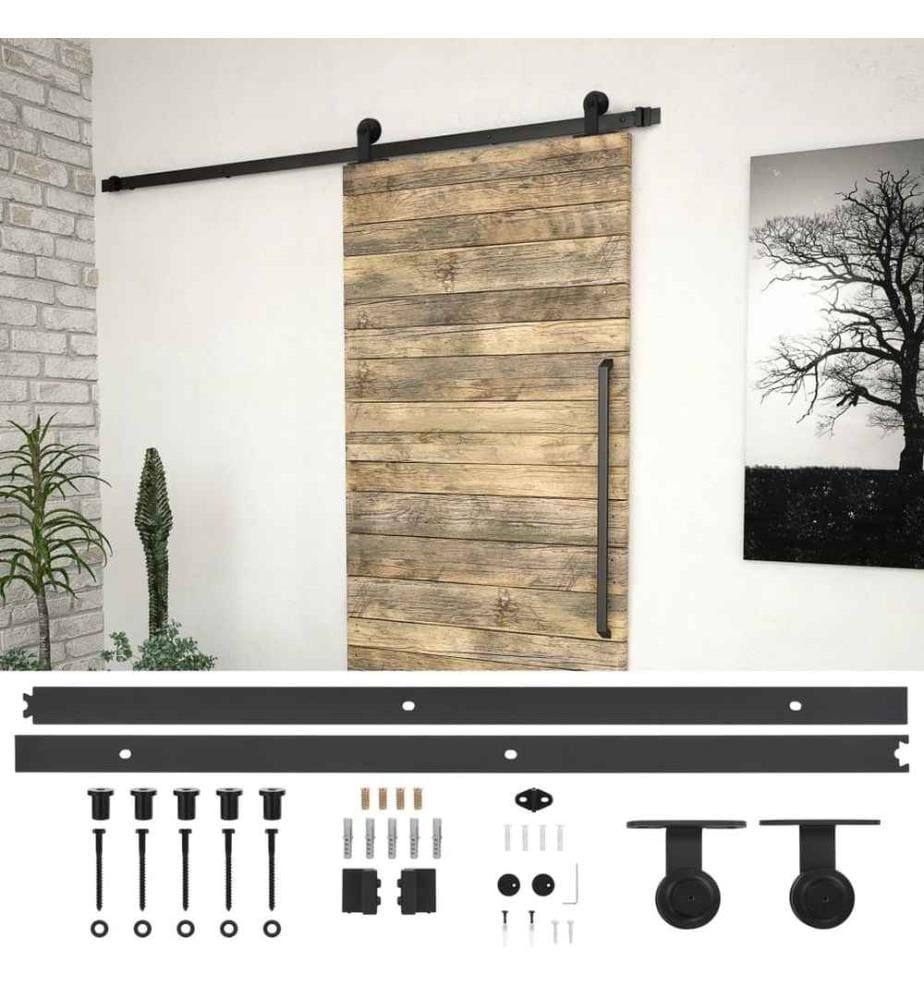 Schiebetürbeschlag-Set 200 cm Stahl Schwarz