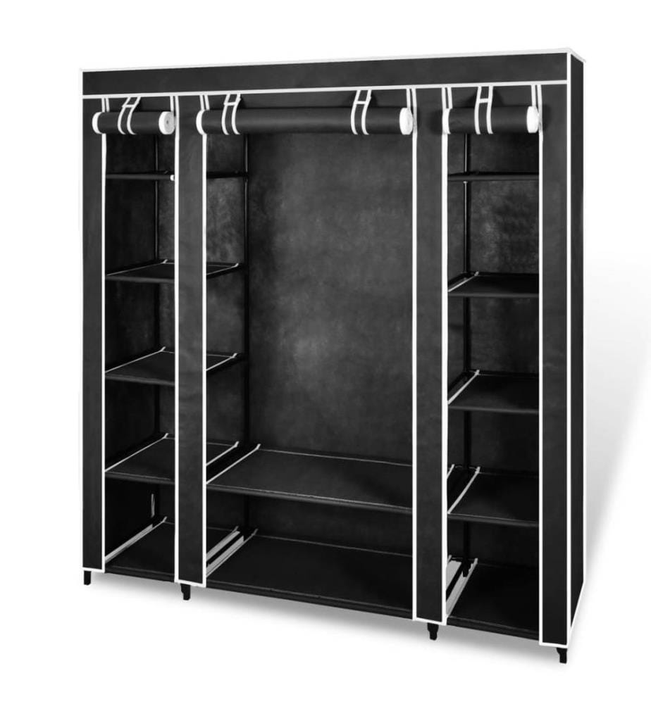 Stoffschrank mit Fächern Kleiderstangen 45×150×176 cm Schwarz