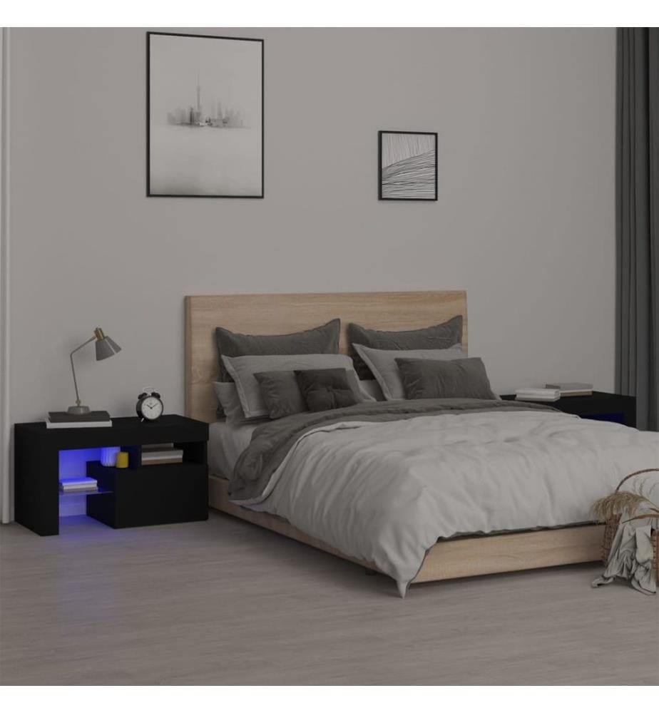 Nachttische 2 Stk. mit LED-Leuchten Schwarz 70x36,5x40 cm