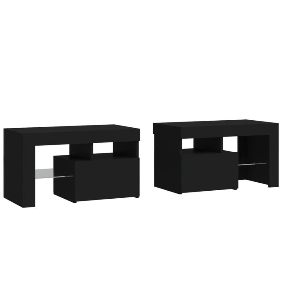 Nachttische 2 Stk. mit LED-Leuchten Schwarz 70x36,5x40 cm
