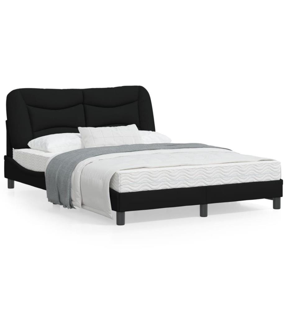 Bettgestell mit LED Schwarz 140x200 cm Stoff