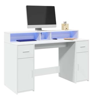 LED-Schreibtisch Weiss 140x55x91 cm Holzwerkstoff