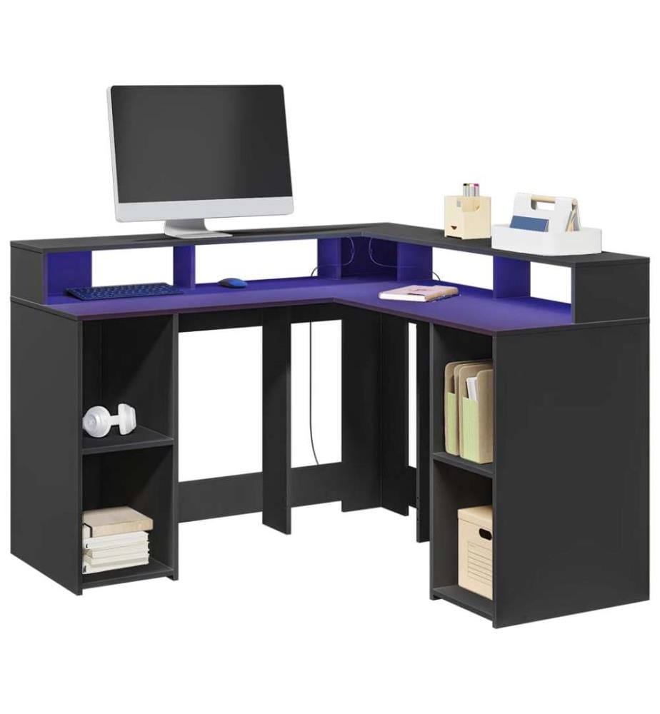 LED-Schreibtisch Schwarz 130x130x91 cm Holzwerkstoff