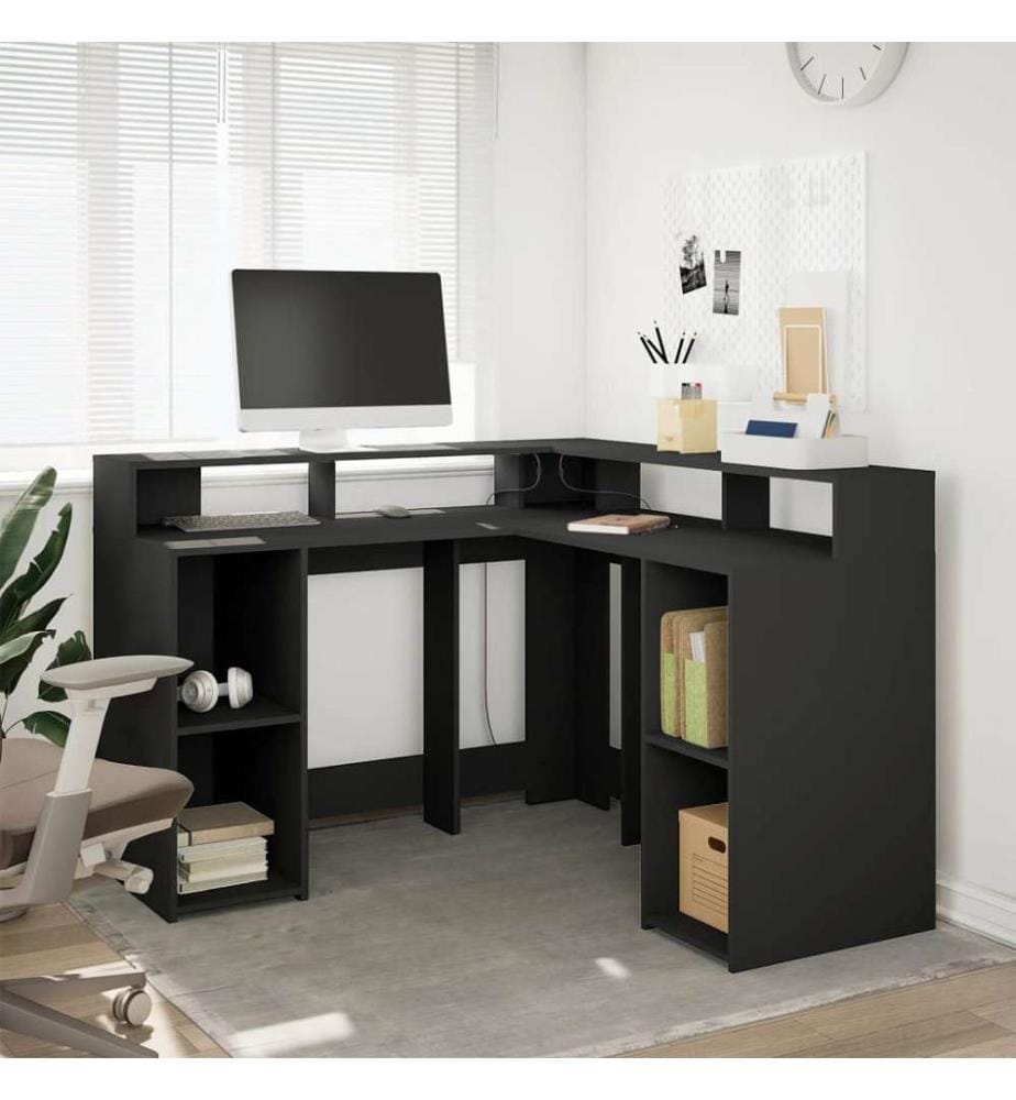 LED-Schreibtisch Schwarz 130x130x91 cm Holzwerkstoff