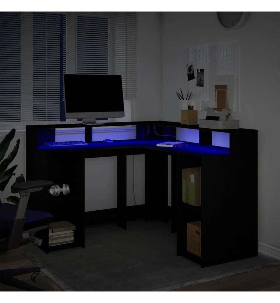 LED-Schreibtisch Schwarz 130x130x91 cm Holzwerkstoff