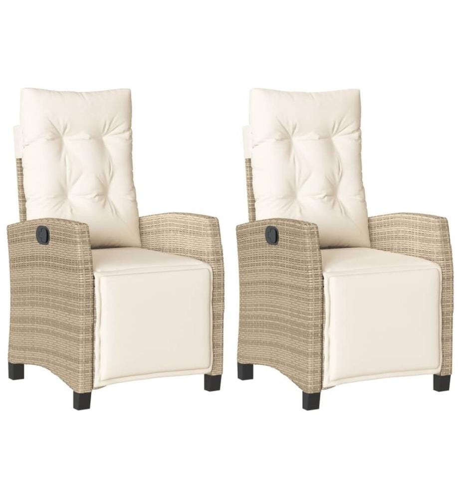 Gartensessel mit Fussteil 2 Stk. Verstellbar Beige Poly Rattan