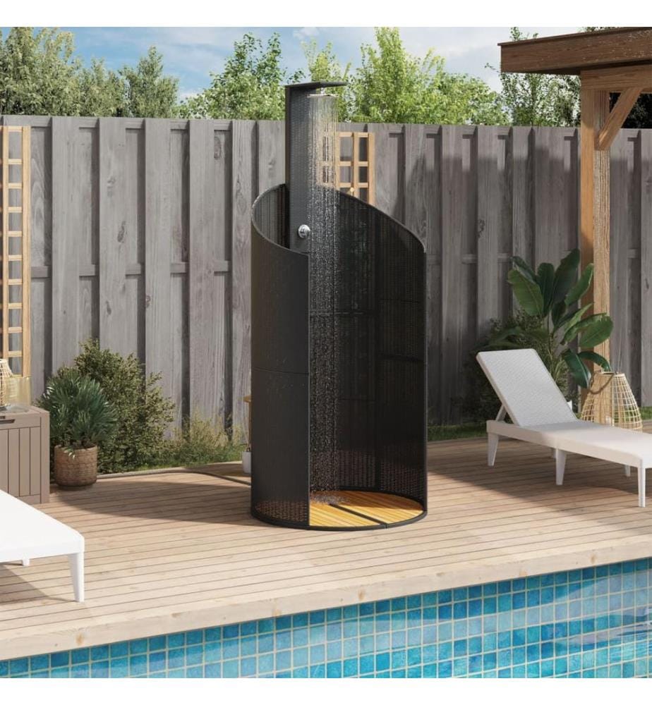 Gartendusche Schwarz 100x100x241,5 cm Poly Rattan Akazienholz