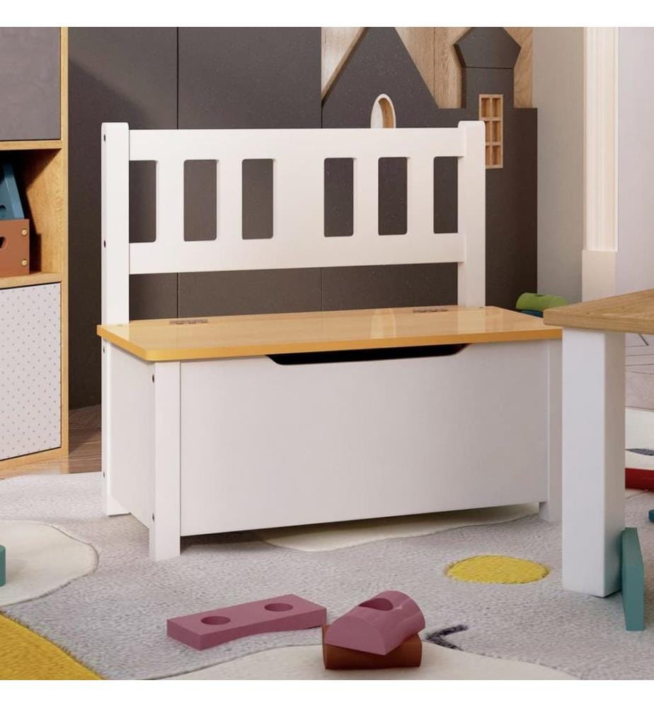 Kinderbank mit Stauraum Weiss und Beige 60x30x55 cm MDF
