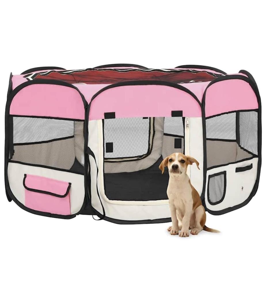 Parc pliable pour chien avec sac de transport Rose 125x125x61cm