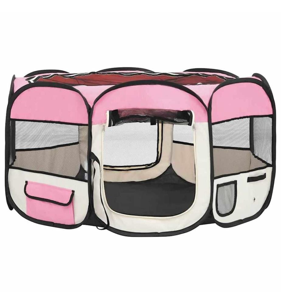 Parc pliable pour chien avec sac de transport Rose 125x125x61cm