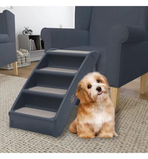 Hundetreppe mit 4 Stufen Klappbar Dunkelgrau