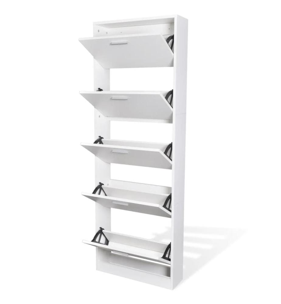 Schuhschrank mit 5 Schuhkippern Weiss Holz