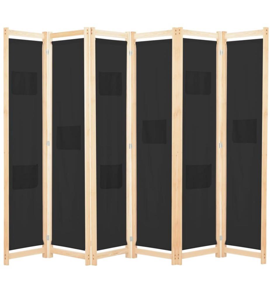 6-teiliger Raumteiler Schwarz 240 x 170 x 4 cm Stoff
