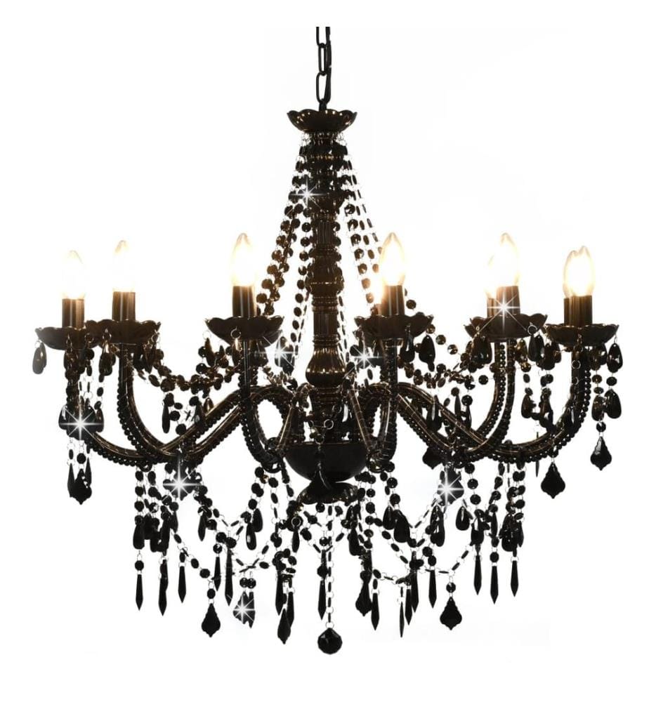 Lustre avec perles Noir 12 ampoules E14