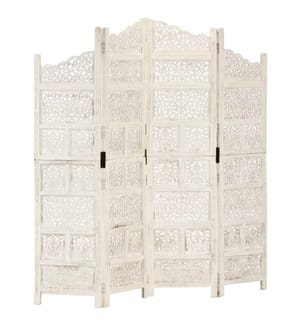 Cloison de séparation 4 panneaux Blanc 160x165 cm Bois manguier