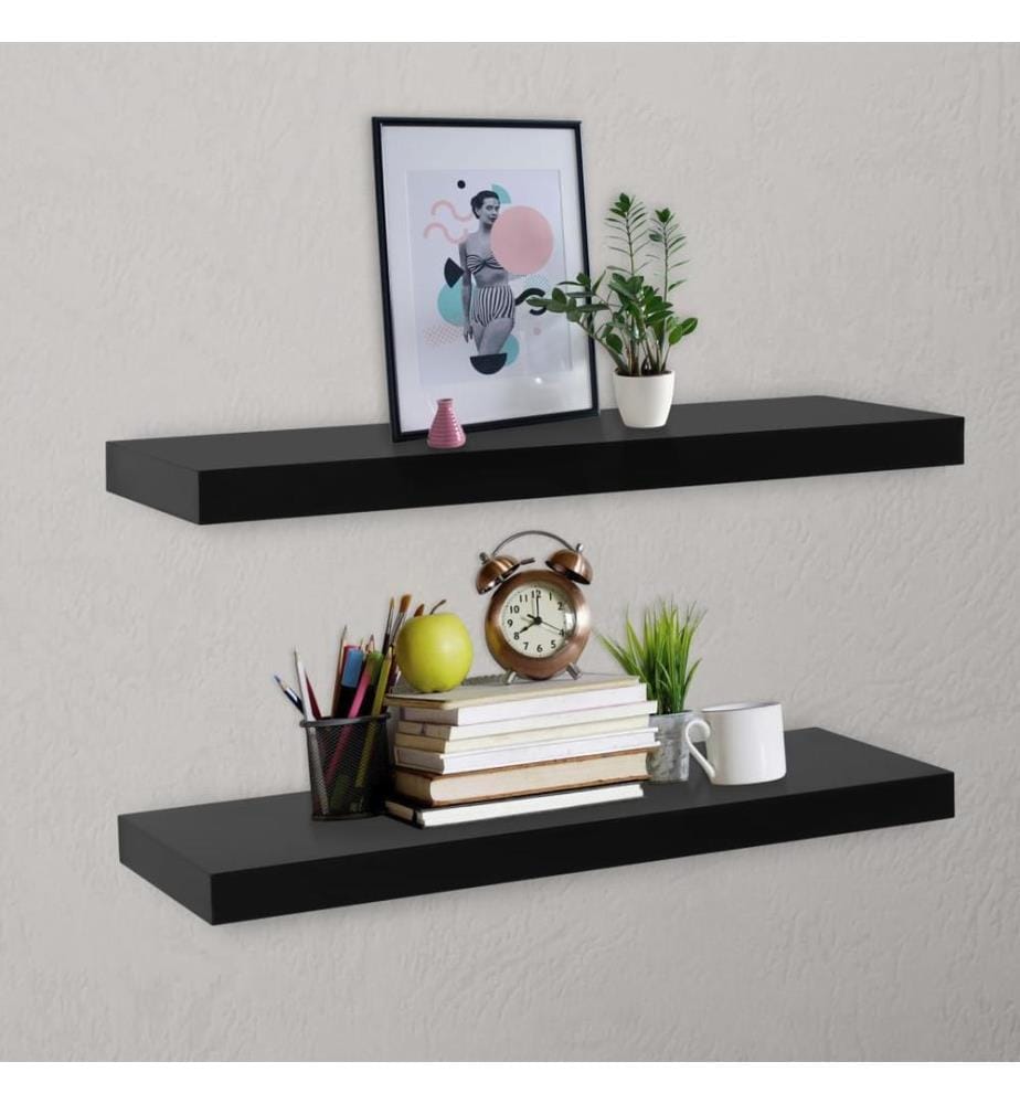 Schweberegale 2 Stk. Schwarz 80x20x3,8 cm